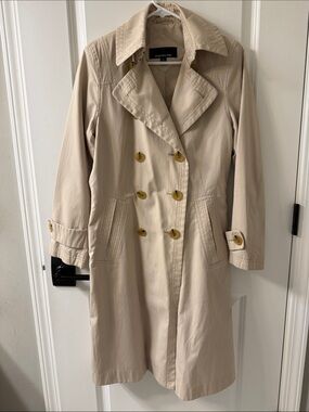 Jones New York Light Beige Double-Breasted Trench Coat